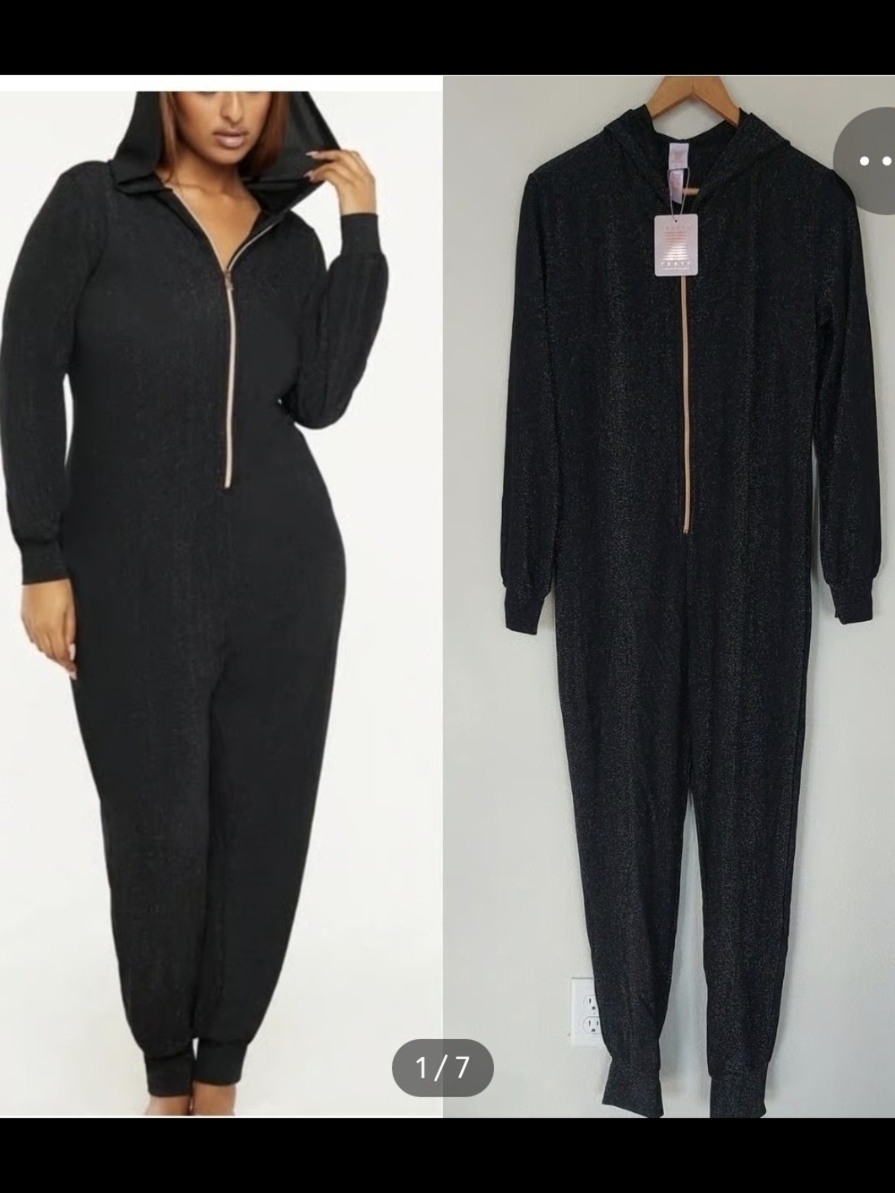 Women's Savage X Fenty Black Hooded Zip Romper with Metallic Zip- Size 1X